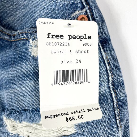 Free People Makai Cutoff Shorts Blue Frayed Denim Distressed We The Free Sz 24 - Picture 10 of 12